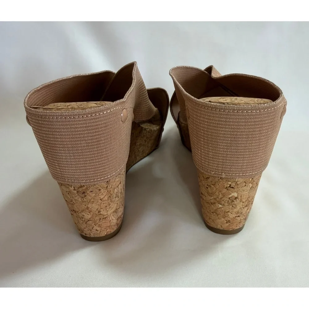 Lucky Brand Miller Shimmer Rose Gold Elastic Criss Cross Cork Wedge Sandals 11